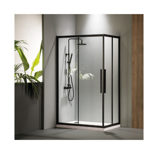 ΚΑΜΠΙΝΑ DEVON FLOW CORNER ENTRY 2+2 BLACK MATT CLEAN GLASS